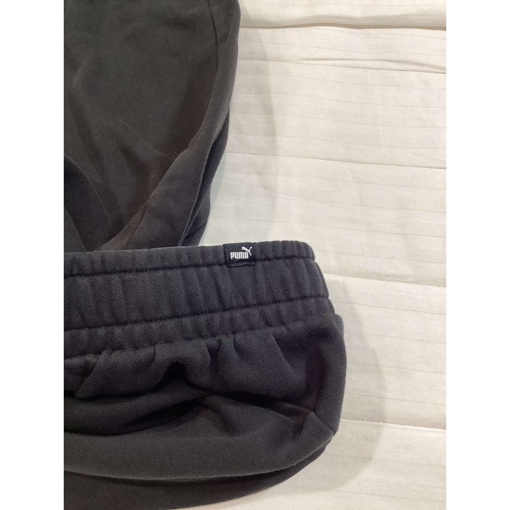Puma Mens Fleece Jogger Sweatpants Black White Logo Size Large Drawstring Pants - Picture 3 of 8